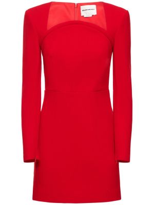 Krepové vlnené mini šaty s dlhými rukávmi Roland Mouret červená