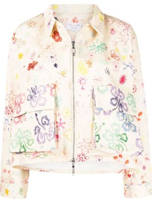 Φλοράλ μπουφάν με φερμουάρ με σχέδιο Collina Strada λευκό