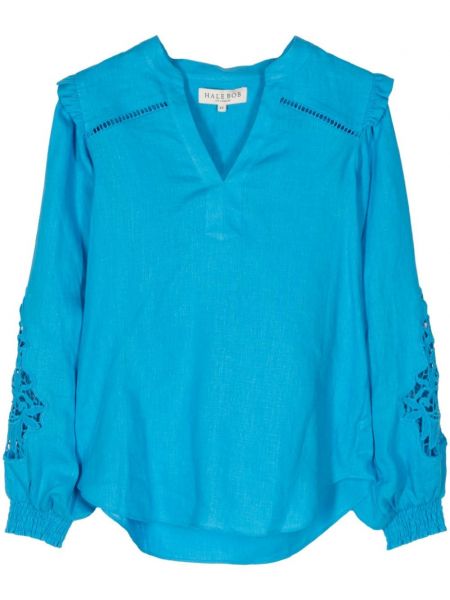 Leinen bluse mit stickerei Hale Bob blau