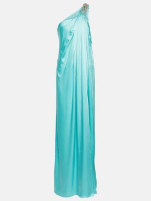 Saténové dlouhé šaty Stella Mccartney modré