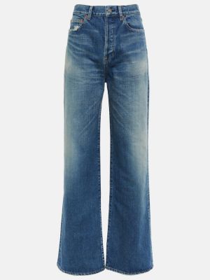 Straight leg jeans a vita alta distressed Saint Laurent blu