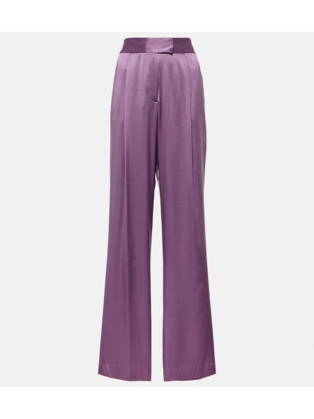 Hedvábné saténové kalhoty s vysokým pasem The Sei fialové
