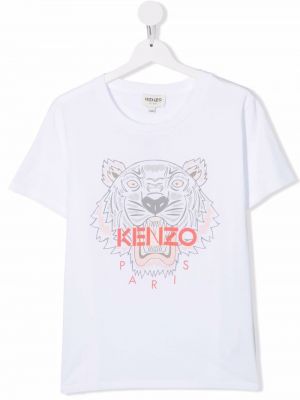 Kerek nyakú rövid ujjú pamut nyomott mintás póló Kenzo Kids - fehér
