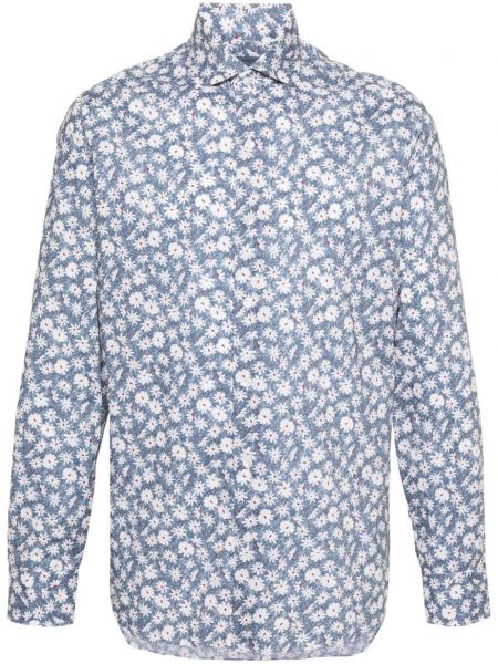 Памучна риза на цветя с принт Barba синьо