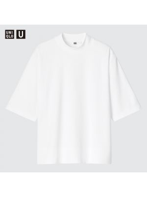 Хлопковая футболка свободного кроя AIRism с короткими рукавами и воротником-стойкой Uniqlo белый