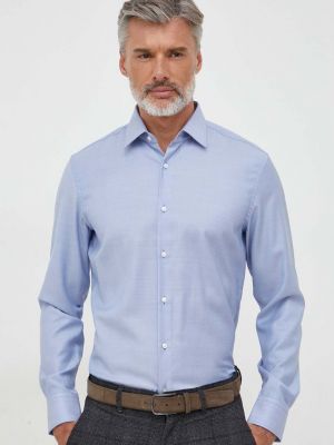 Slim fit vlněná košile Boss modrá