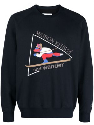 Sweatshirt mit stickerei aus baumwoll Maison Kitsuné blau