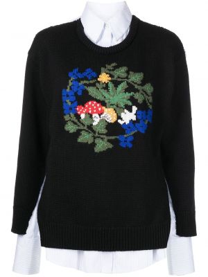 Kvetinový sveter s výšivkou Monse čierna