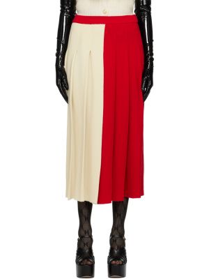 Бежево-красная двухцветная длинная юбка Gucci