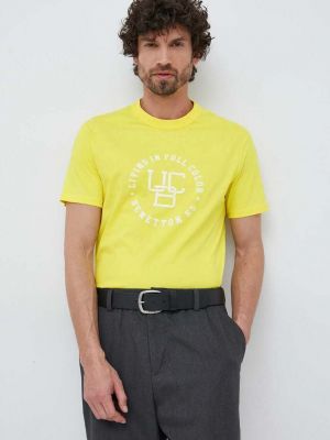 Памучна тениска с дълъг ръкав с принт United Colors Of Benetton жълто