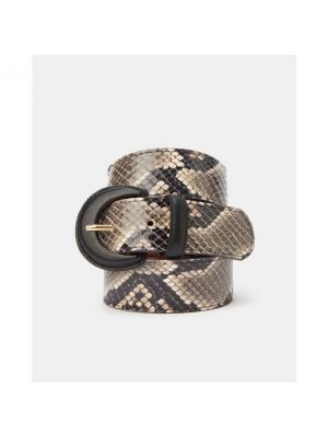 Cinturón de cuero de estampado de serpiente Maison Boinet gris