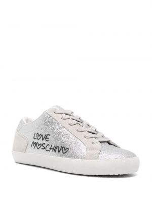 Sneakersy z nadrukiem Love Moschino srebrne