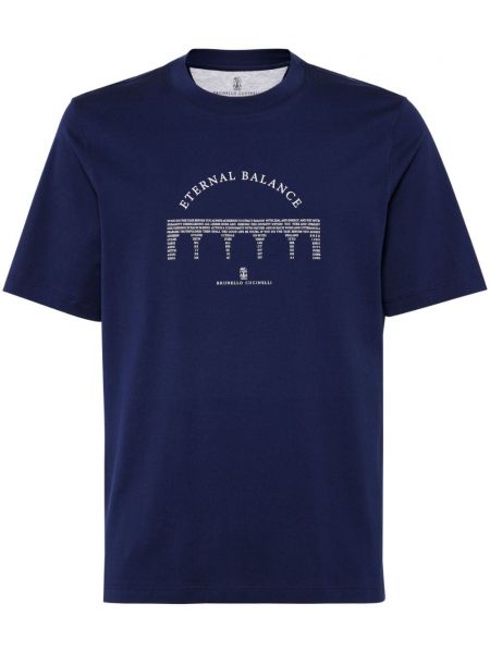 Majica s printom s okruglim izrezom Brunello Cucinelli plava