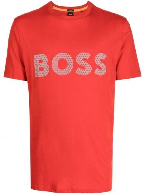 Koszulka bawełniana z nadrukiem Boss czerwona