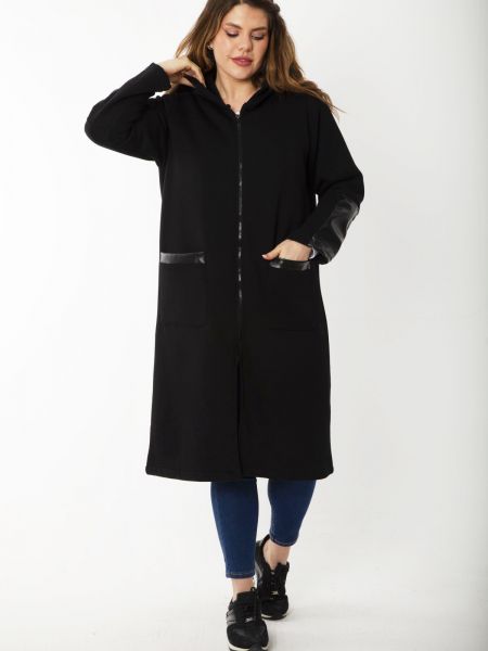 Kožený kabát s kapucňou z ekologickej kože şans čierna