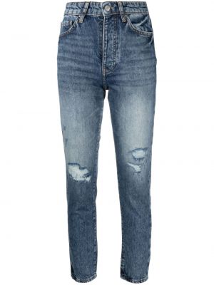 Skinny džíny s vysokým pasem s oděrkami Armani Exchange modré