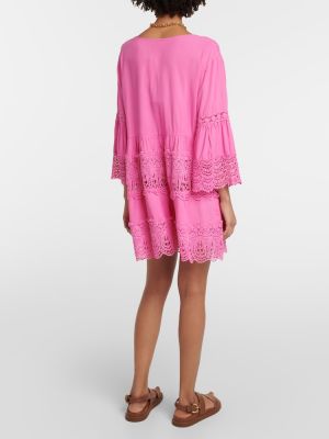 Памучна мини рокля бродирана Melissa Odabash розово