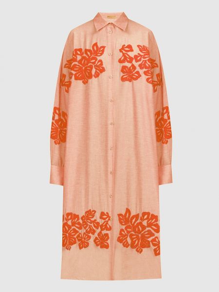 Льняное платье-рубашка с вышивкой Ermanno Scervino оранжевое