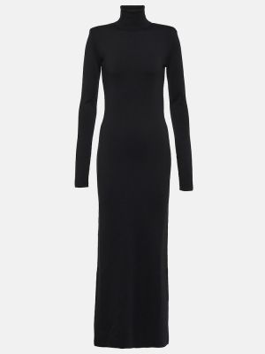 Vlněné dlouhé šaty Saint Laurent černé