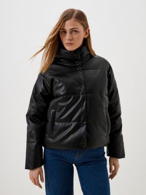 Утепленная кожаная куртка Zolla черная