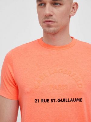 Karl Lagerfeld pamut póló narancssárga, nyomott mintás
