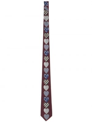 Hedvábná kravata se srdcovým vzorem Yohji Yamamoto červená