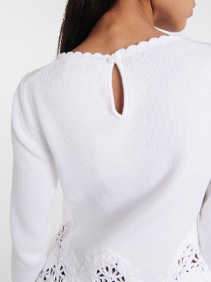 Βαμβακερός πουλόβερ με δαντέλα Oscar De La Renta λευκό