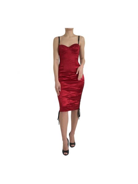 Satynowa sukienka midi koronkowa Dolce And Gabbana czerwona