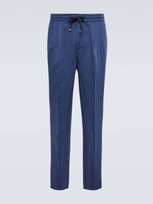 Pantalones chinos de lino de algodón Brunello Cucinelli azul