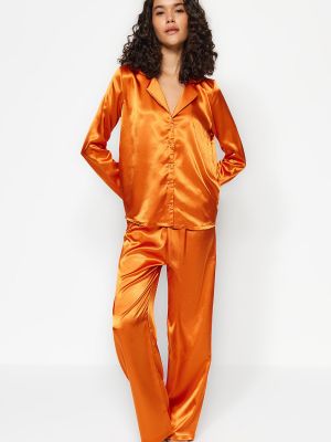 Satynowa piżama pleciona Trendyol pomarańczowa