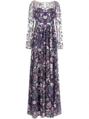 Průsvitné večerní šaty s výšivkou Marchesa Notte fialové