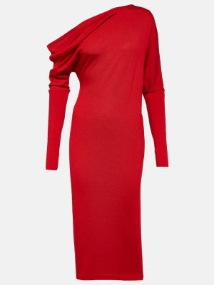 Kašmírové hedvábné midi šaty Tom Ford červené