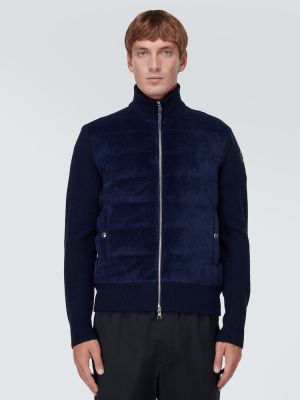 Piumino di velluto a coste di lana Moncler blu