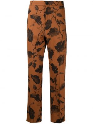 Ravne hlače s cvetličnim vzorcem s potiskom Erdem rjava