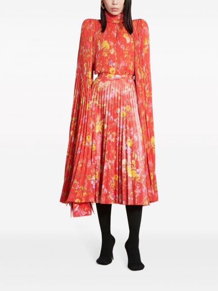 Květinové kožená sukně s potiskem Balenciaga červené