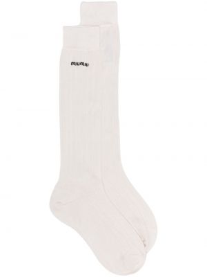 Копринени чорапи бродирани Miu Miu бяло