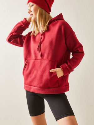 Flisas džemperis su gobtuvu su kišenėmis Xhan raudona
