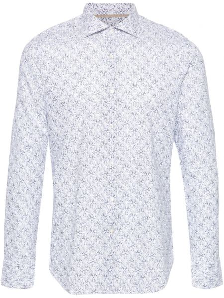 Ленена дълга риза с принт с абстрактен десен Tintoria Mattei бяло