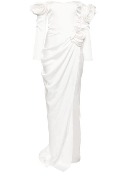 Drapírozott virágos estélyi ruha Ana Radu fehér