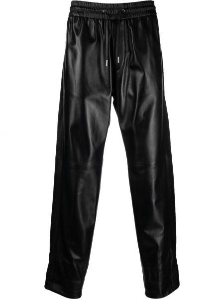 Pantalon droit en cuir Saint Laurent noir