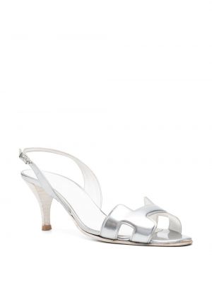 Sandály s otevřenou patou Hermès stříbrné