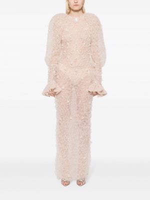 Przezroczysta sukienka długa z perełkami Saiid Kobeisy różowa