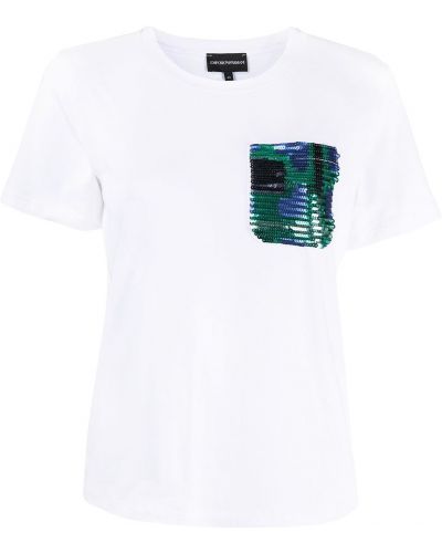 Camiseta con lentejuelas con bolsillos Emporio Armani blanco
