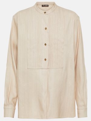 Плиссированная шелковая блузка Loro Piana бежевая