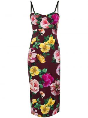 Миди рокля на цветя с принт Dolce & Gabbana червено