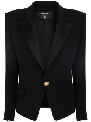 Satenska jakna od viskoze od krep Balmain crna