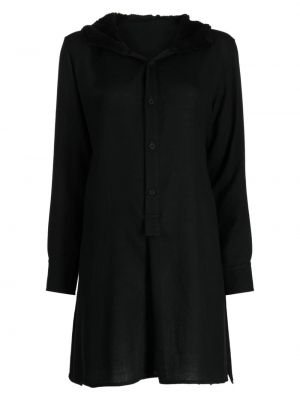 Kapucnis gyapjú mini ruha Yohji Yamamoto fekete