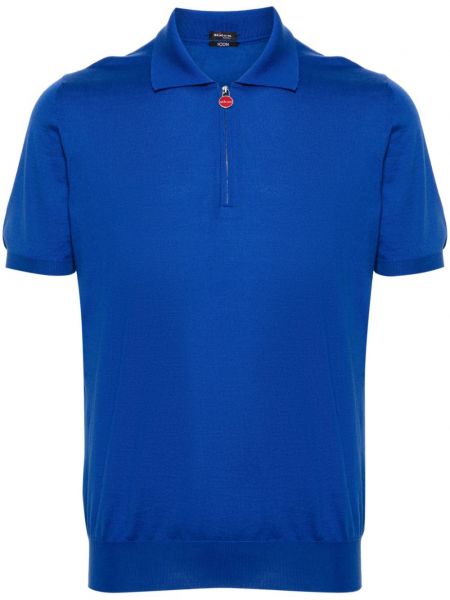 Памучна поло тениска с цип Kiton синьо