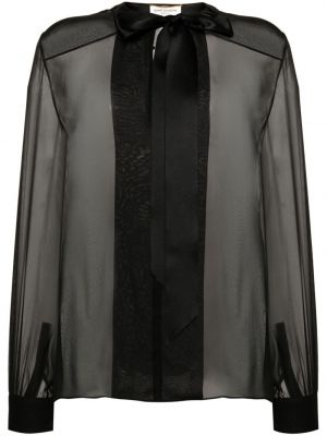 Prozorna svilena srajca Saint Laurent črna