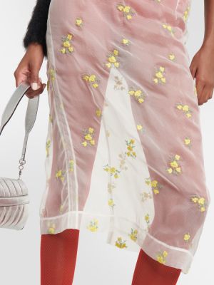 Kvetinová midi sukňa s výšivkou Gucci biela